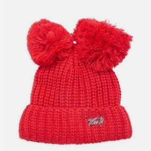 NWOT Karl Lagerfeld Women’s Double Pom Pom Chunky-Knit Beanie